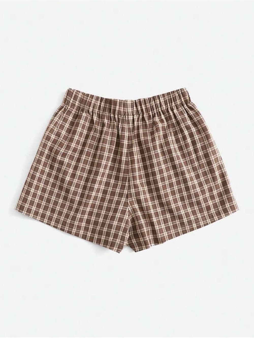 Brown Plaid Elastic-Waist Women’s Plus Size Shorts